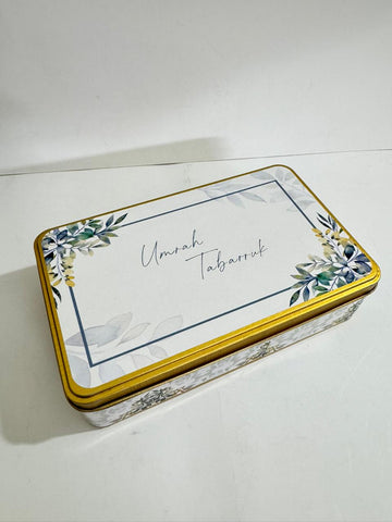 Half KG Rectangular (Green Floral) Tin Box - Umrah / Hajj Tabarruk