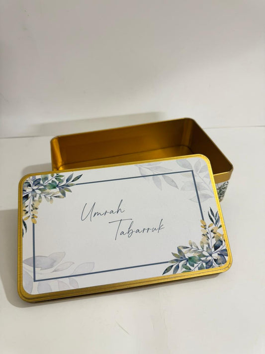 Half KG Rectangular (Green Floral) Tin Box - Umrah / Hajj Tabarruk