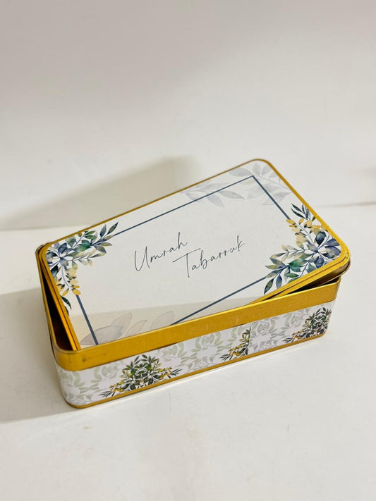Half KG Rectangular (Green Floral) Tin Box - Umrah / Hajj Tabarruk