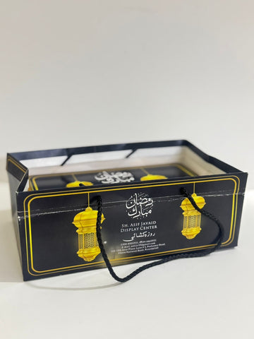 Ramadan Mubarik Set - Black Rectangular Half Kg Bag & Tin Box (Pack of 10)