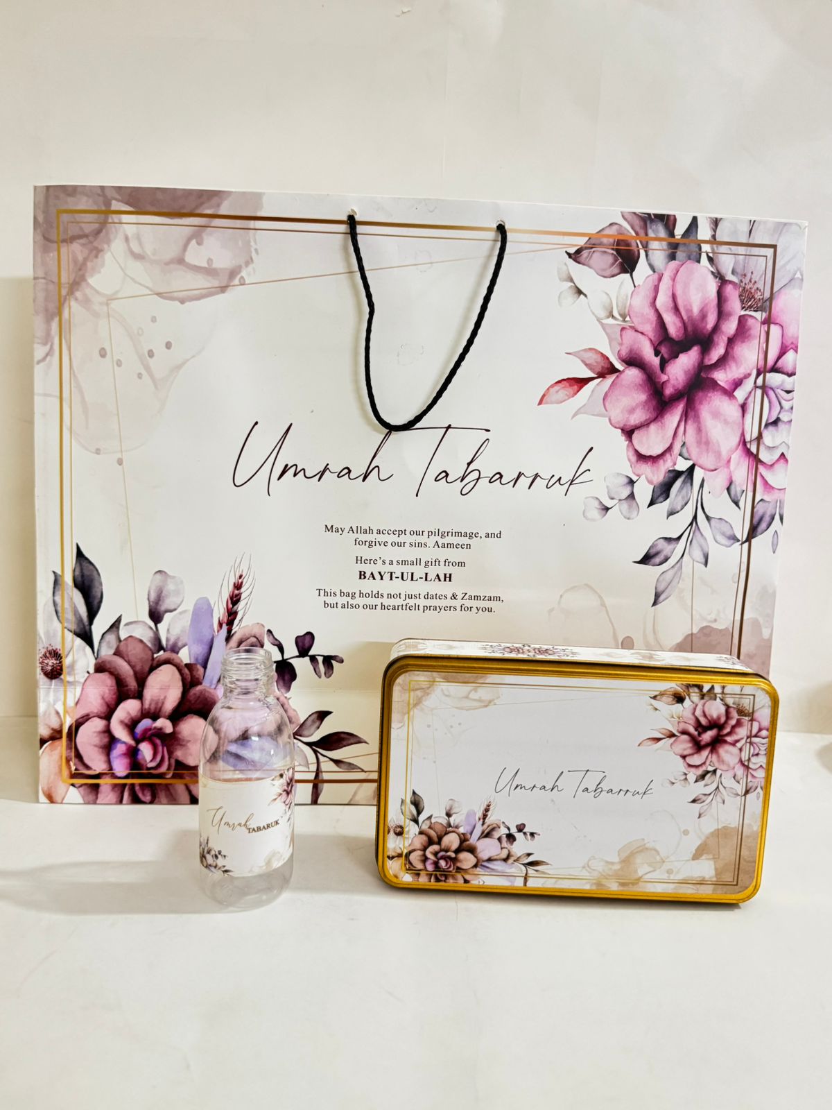 Extra Large Purple Floral Set (with Half Kg Rectangular Tin Box)  - Umrah / Hajj Tabarruk Packaging
