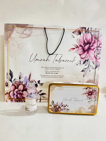 Extra Large Purple Floral Set (with Half Kg Rectangular Tin Box)  - Umrah / Hajj Tabarruk Packaging