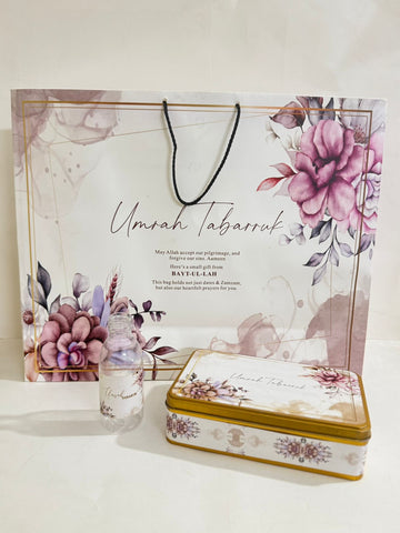 Extra Large Purple Floral Set (with Half Kg Rectangular Tin Box)  - Umrah / Hajj Tabarruk Packaging