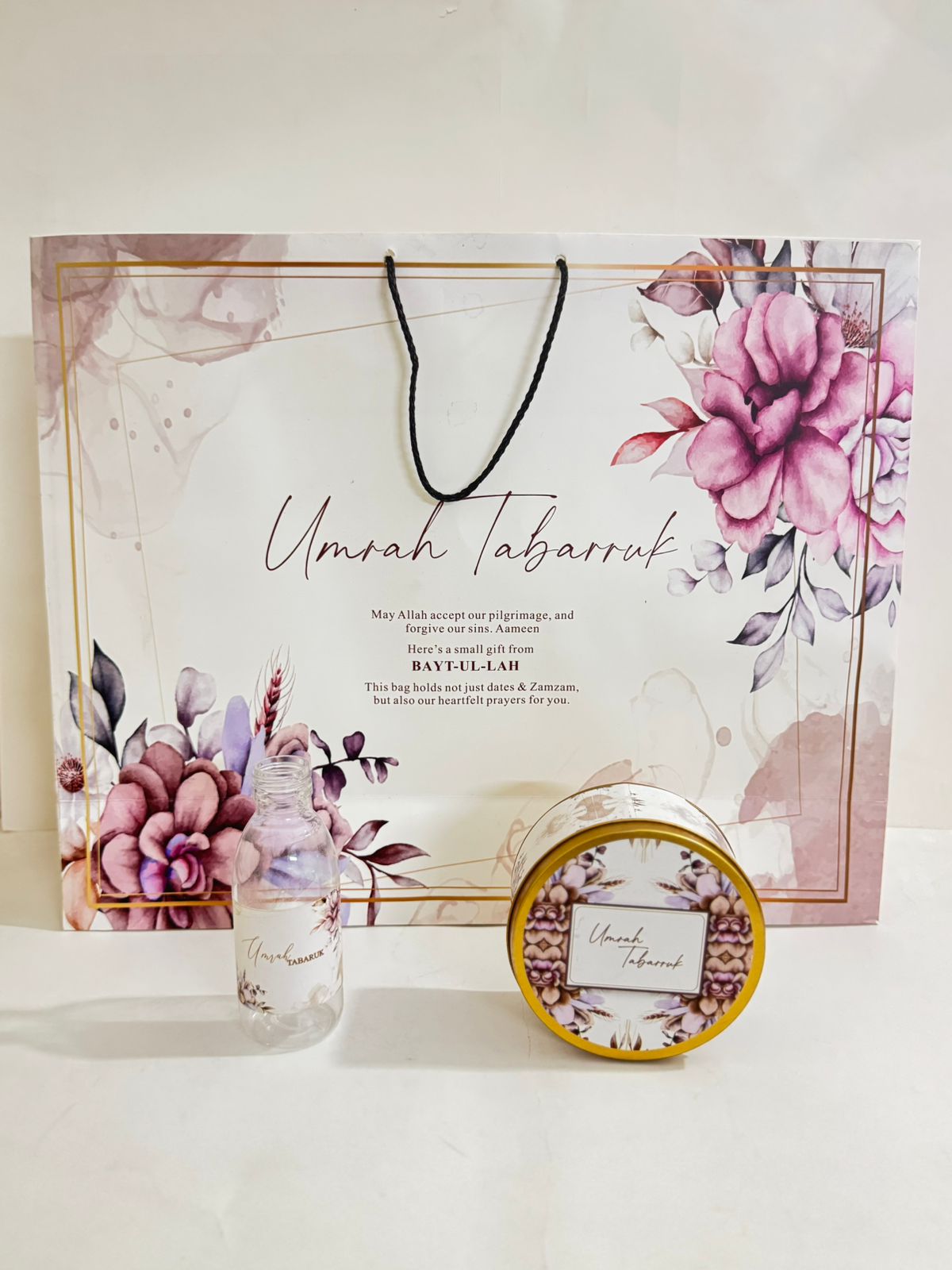 Extra Large Purple Floral Set (with medium 250g Tin Box)  - Umrah / Hajj Tabarruk Packaging