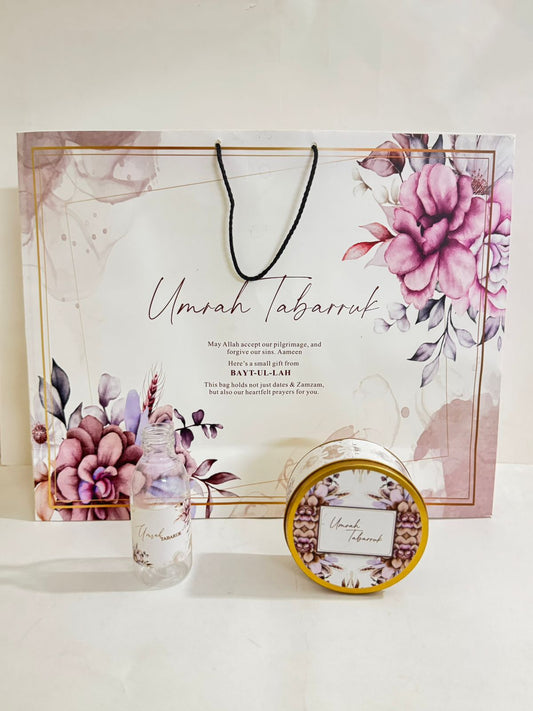 Extra Large Purple Floral Set (with medium 250g Tin Box)  - Umrah / Hajj Tabarruk Packaging