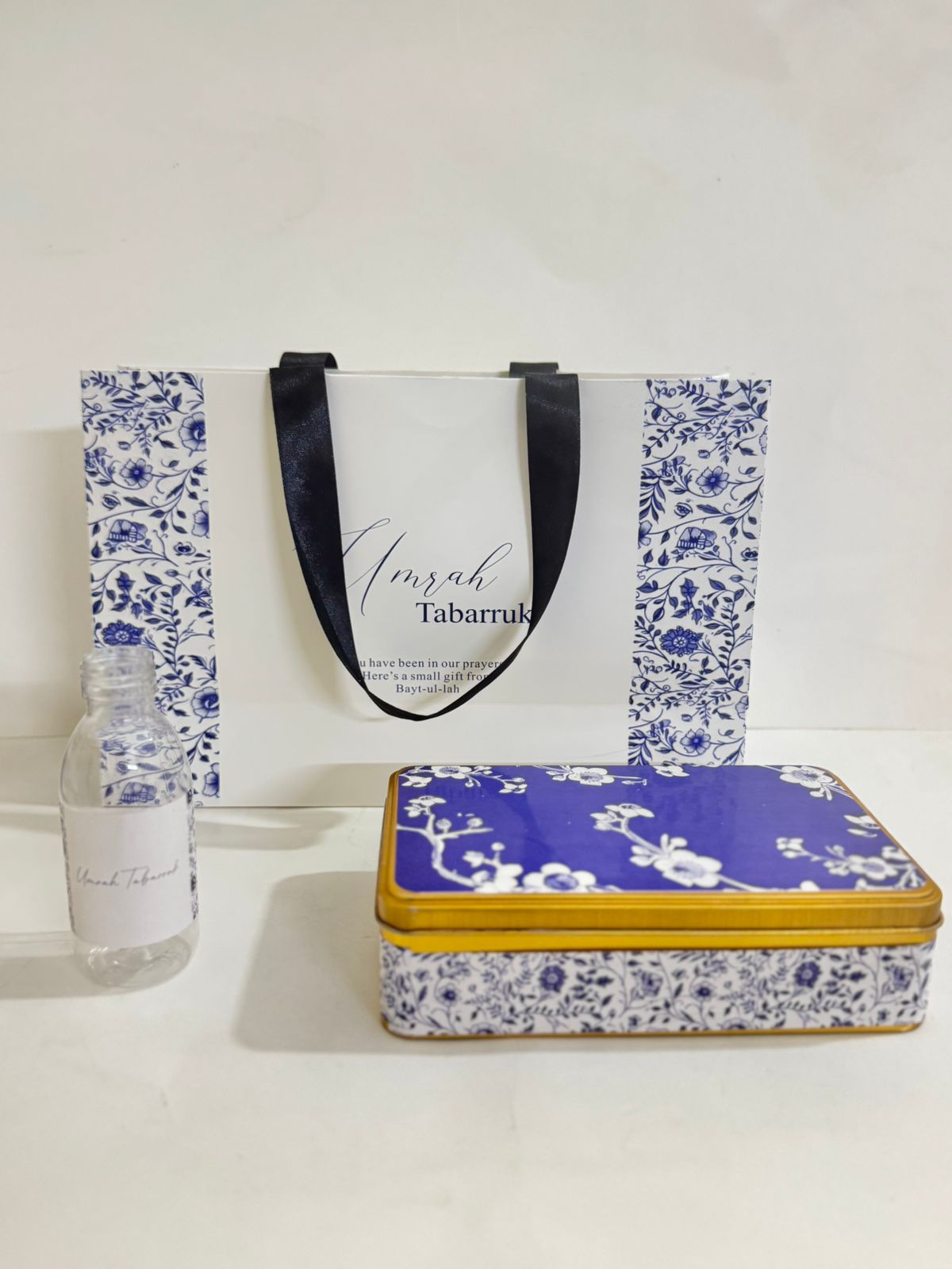Large Elegant Blue Set (with Half KG Rectangular Tin Box)- Umrah / Hajj Tabarruk Packaging