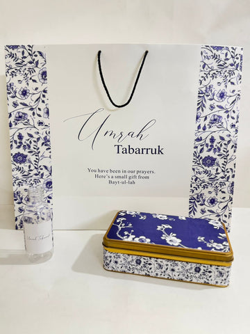 Extra Large Elegant Blue Set (with Half Kg Rectangular Tin Box)  - Umrah / Hajj Tabarruk Packaging