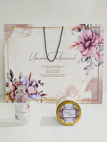 Extra Large Purple Floral Set (with small Tin Box) - Umrah / Hajj Tabarruk Packaging