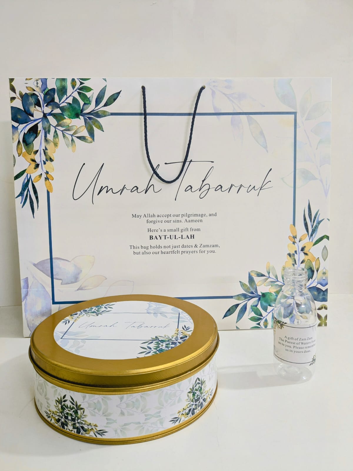 Extra Large Green Floral Set (with 1 Kg Tin Box)  - Umrah / Hajj Tabarruk Packaging