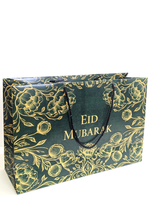 Eid Mubarak Large Bag - (Green Floral) Pack Of 6
