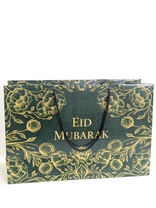 Eid Mubarak Large Bag - (Green Floral) Pack Of 6