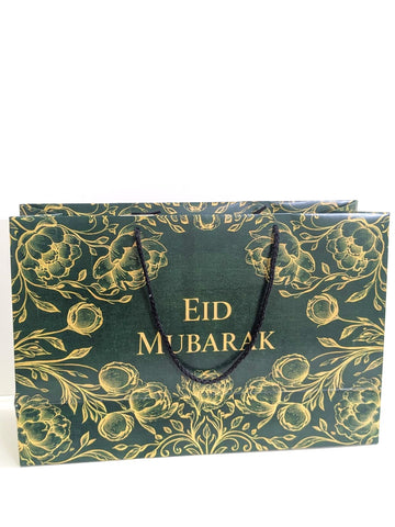 Eid Mubarak Large Bag - (Green Floral) Pack Of 6