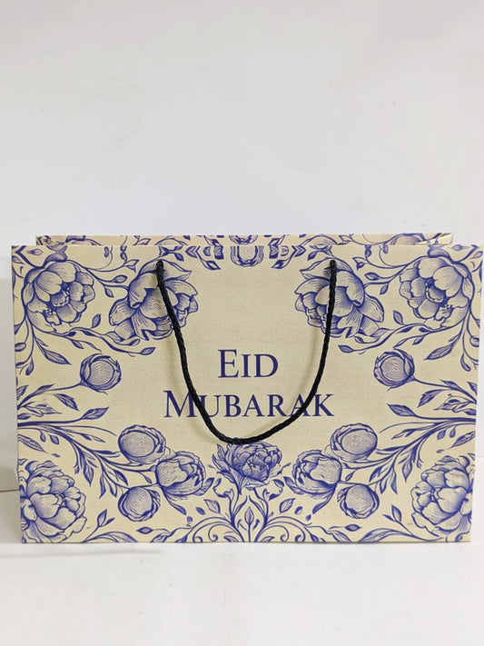Eid Mubarak Large Bag - (Off-white Floral) Pack Of 6