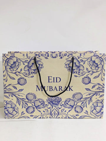 Eid Mubarak Large Bag - (Off-white Floral) Pack Of 6