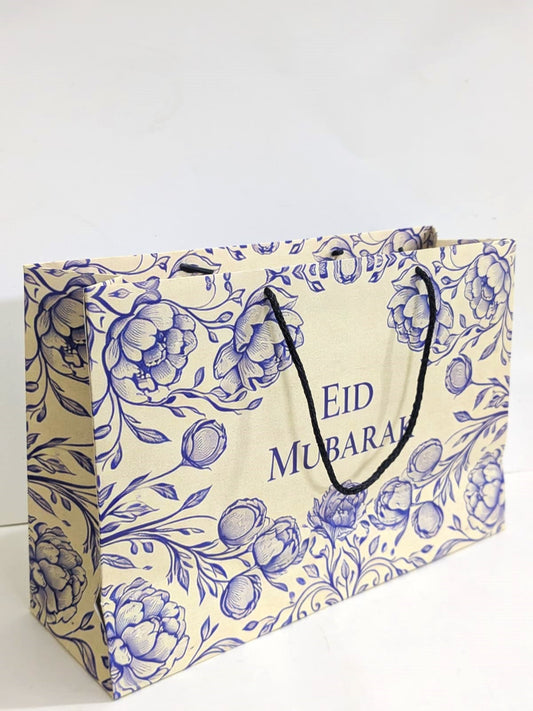 Eid Mubarak Large Bag - (Off-white Floral) Pack Of 6