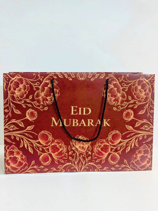Eid Mubarak Large Bag - (Maroon/ Mehroon/ Red Floral) Pack Of 6