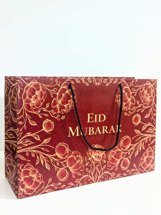 Eid Mubarak Large Bag - (Maroon/ Mehroon/ Red Floral) Pack Of 6