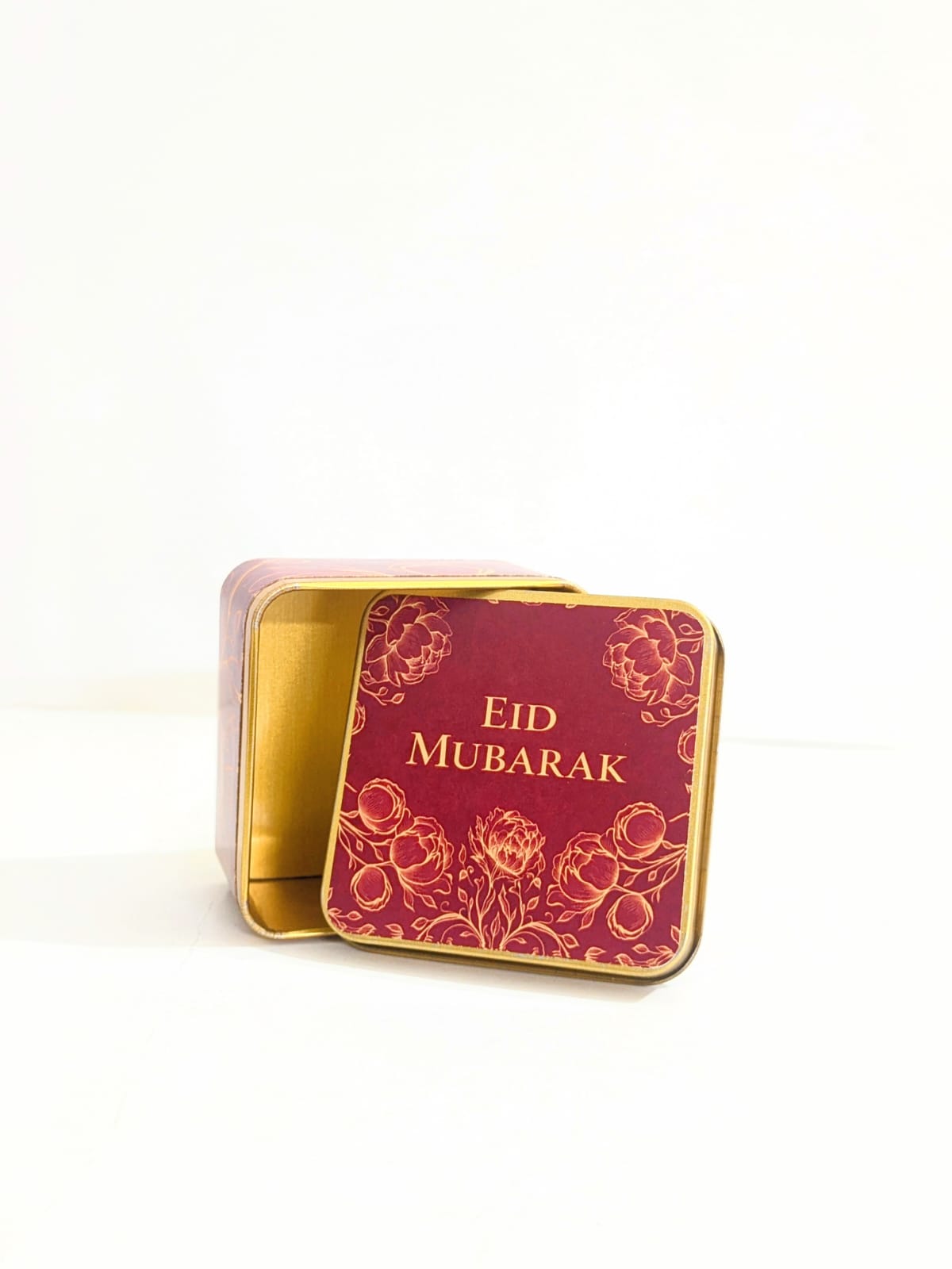 Square Tin for Eid Mubarak (Maroon/ Mehroon/ Red Floral) Pack Of 6 - (125g)