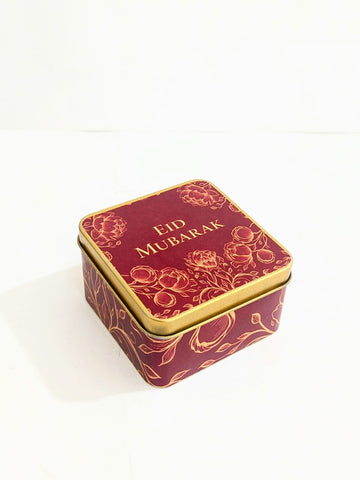 Square Tin for Eid Mubarak (Maroon/ Mehroon/ Red Floral) Pack Of 6 - (125g)