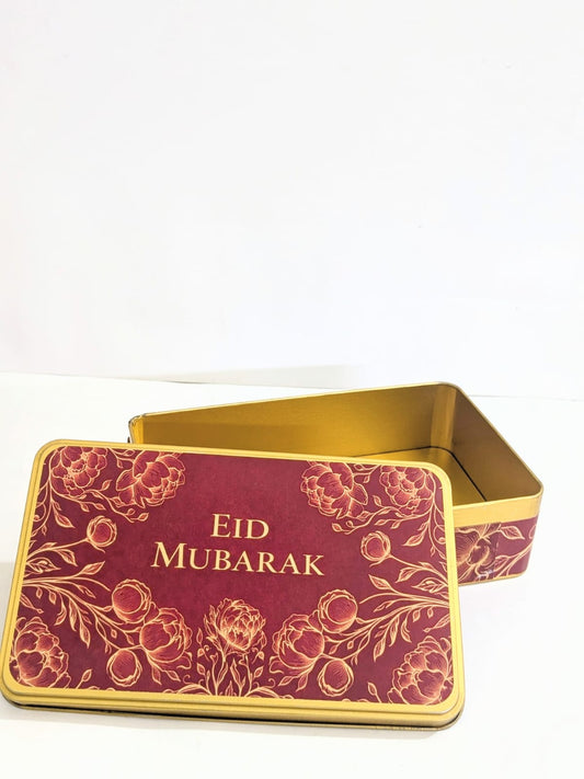 Eid Mubarak Half KG Rectangular Tin (Maroon/ Mehroon/ Red Floral) - Pack Of 6