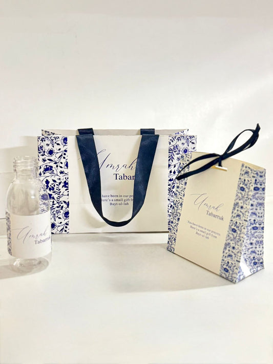 Medium Set Elegant Blue - (Hand Bag Style with Pouch)- Umrah / Hajj Tabarruk Packaging