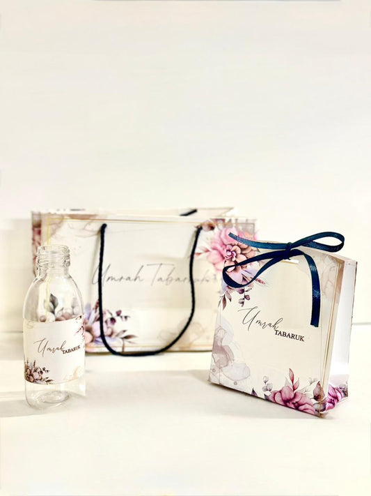 Medium Set Purple Floral - (Hand Bag Style with Pouch)- Umrah / Hajj Tabarruk Packaging