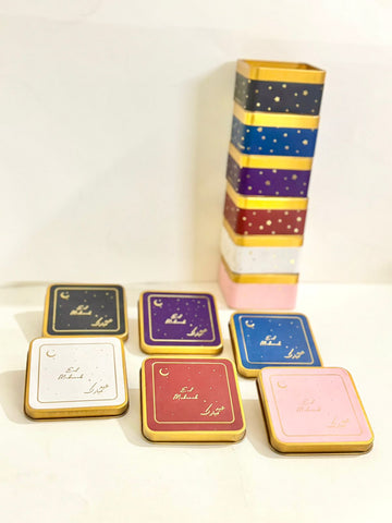 Eid Mubarak Square Gold Foil Tin - 125g (Pack of 6)
