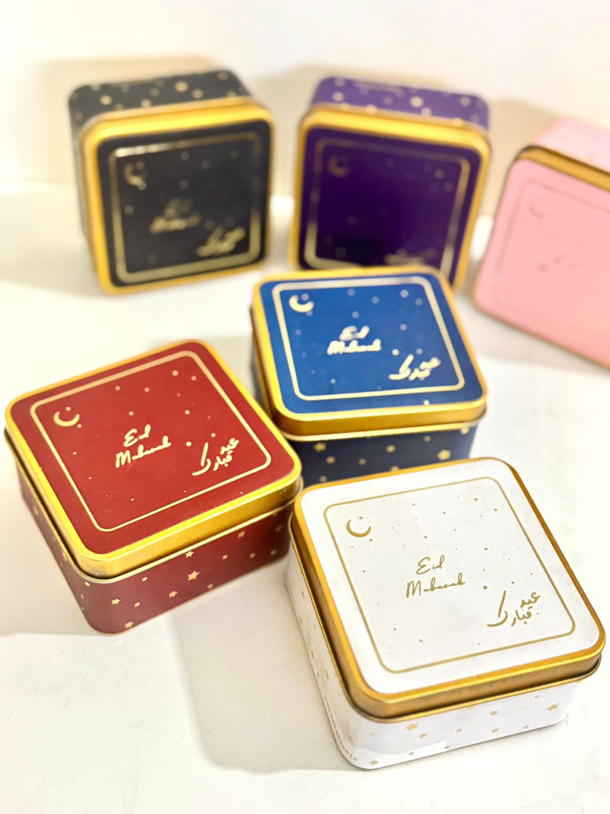 Eid Mubarak Square Gold Foil Tin - 125g (Pack of 6)