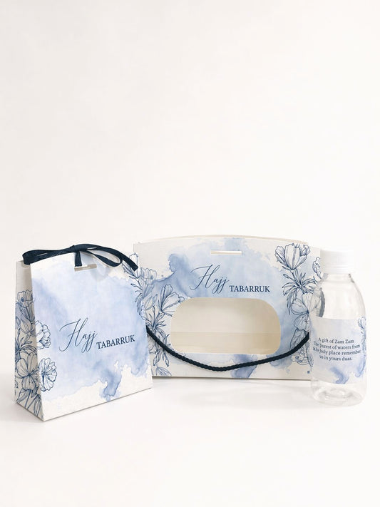 Medium Set Light Blue - (Window Style with Pouch)- Umrah / Hajj Tabarruk Packaging