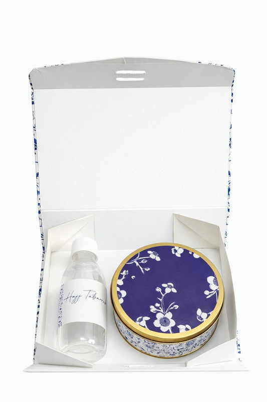 Rigid Box Set with Medium Tin (Blue Elegant) - Umrah/Hajj Tabarruk Packaging