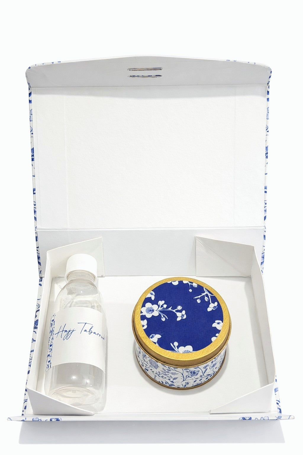 Rigid Box Set with Small Tin (Blue Elegant) - Umrah/Hajj Tabarruk Packaging