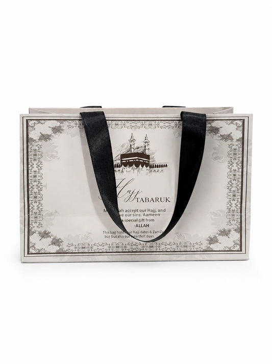 Medium Handle Bag ( Gray Floral ) - Umrah / Hajj Tabarruk Packaging