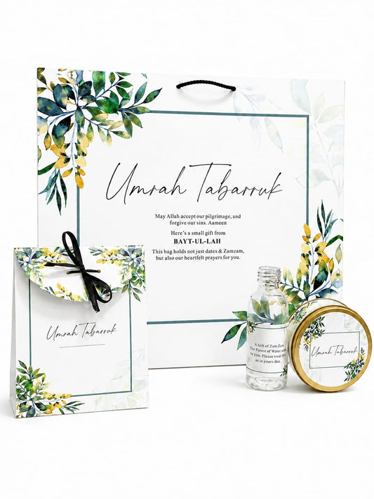 Extra Large Green Floral 4 in 1 - (with Small Set)- Umrah / Hajj Tabarruk Packaging