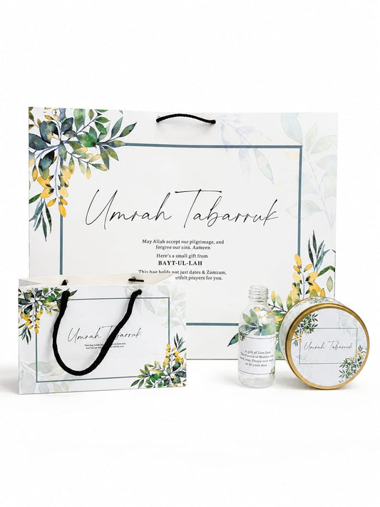 Extra Large Green Floral 4 in 1 - (with Medium Set - Hand Bag Style)- Umrah / Hajj Tabarruk Packaging