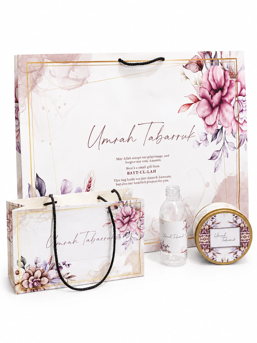 Extra Large Purple Floral 4 in 1 - (with Medium Set - Hand Bag Style)- Umrah / Hajj Tabarruk Packaging