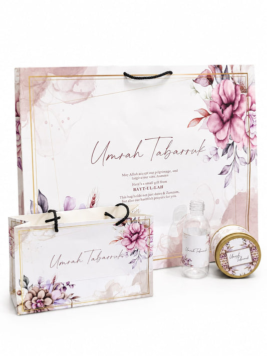 Extra Large Purple Floral 4 in 1 - (with Small Set - Hand Bag Style)- Umrah / Hajj Tabarruk Packaging
