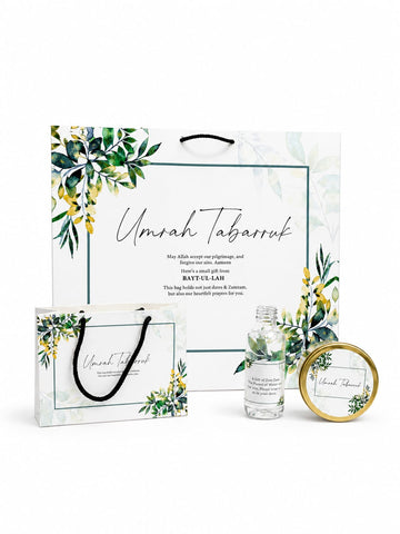 Extra Large Green Floral 4 in 1 - (with Small Set - Hand Bag Style)- Umrah / Hajj Tabarruk Packaging