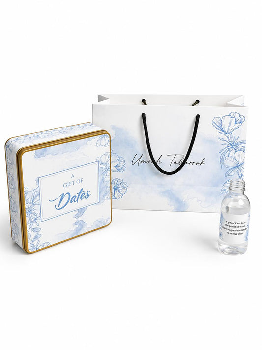 Large Light Blue Set (1 Kg Square Tin & 125 ml Bottle) - Tabarruk Packaging