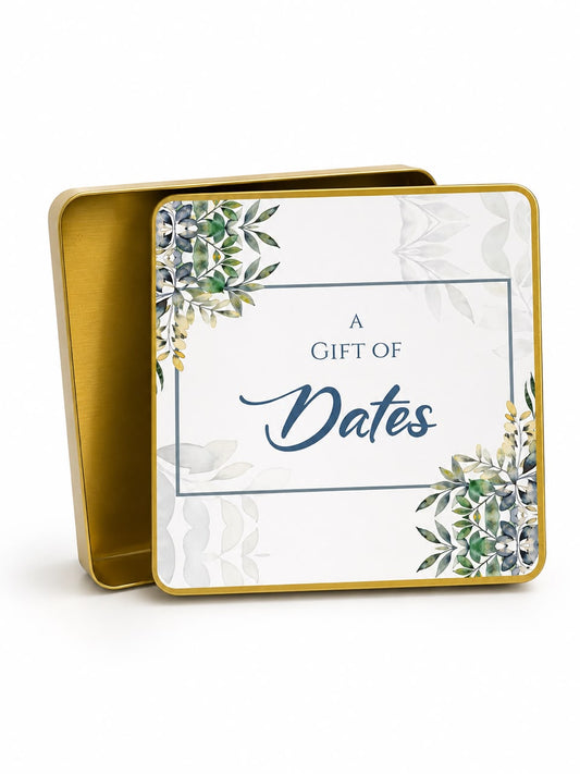 1 Kg Square Tin Box (Green Floral)  - Umrah / Hajj Tabarruk Packaging