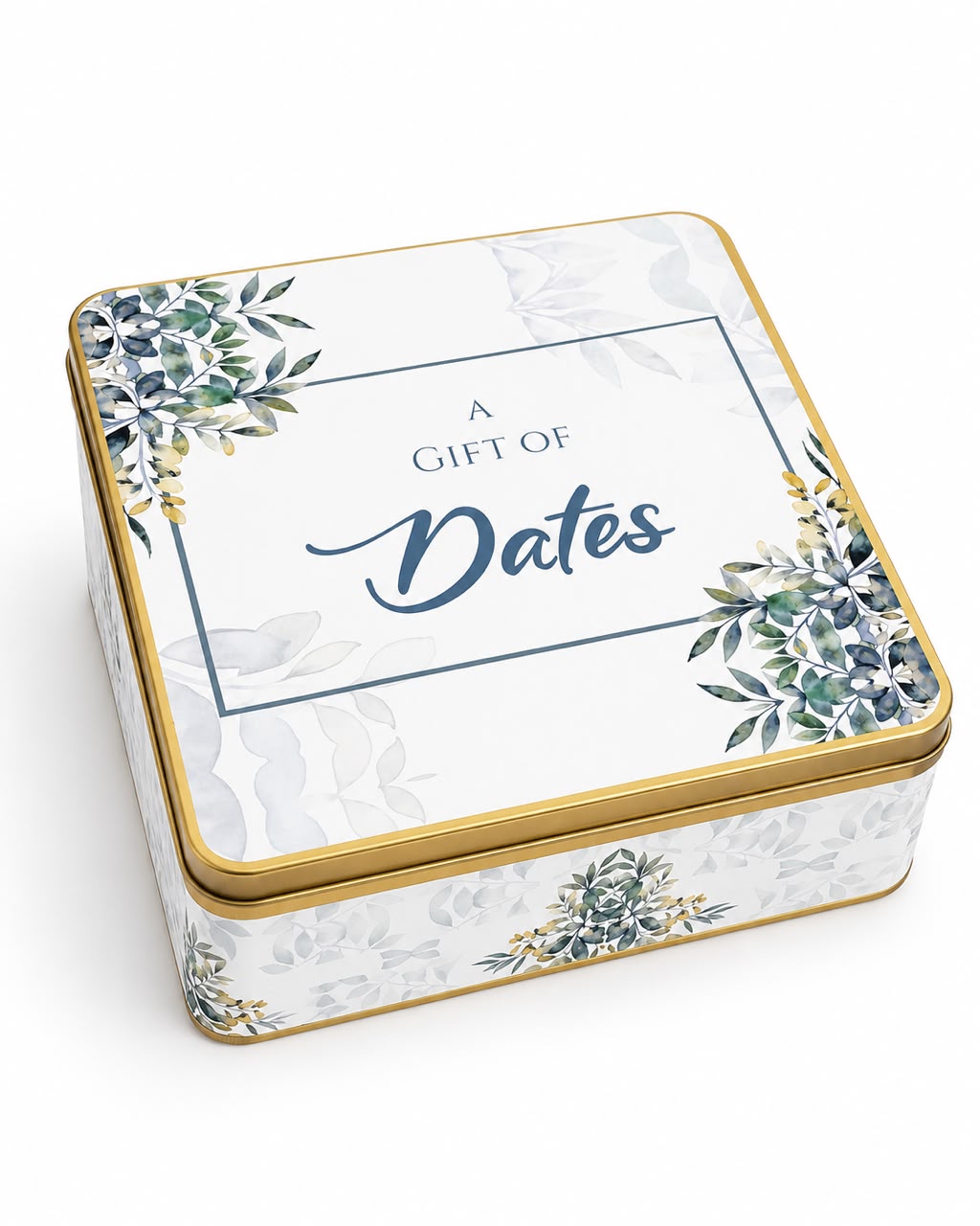 1 Kg Square Tin Box (Green Floral)  - Umrah / Hajj Tabarruk Packaging