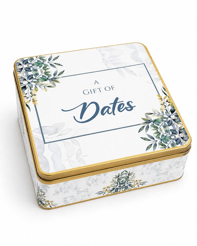 1 Kg Square Tin Box (Green Floral)  - Umrah / Hajj Tabarruk Packaging