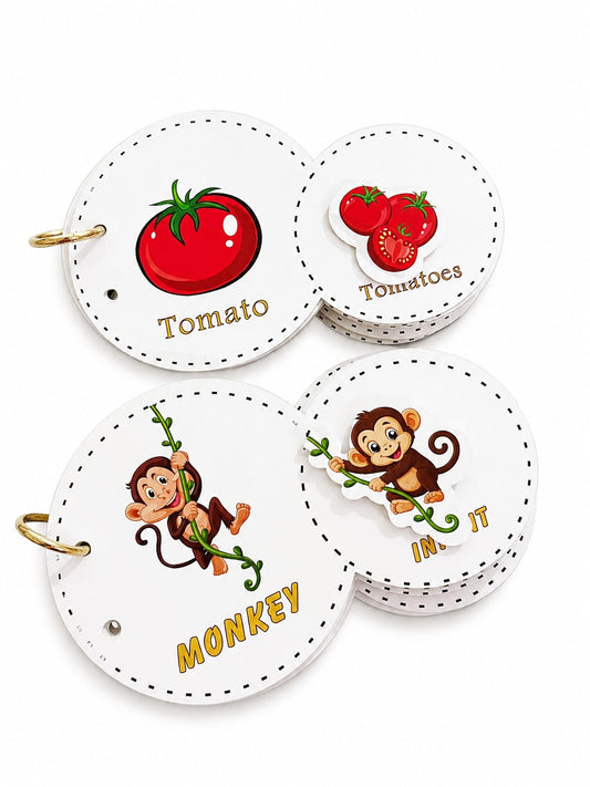 Bundle - Interactive Velcro Learning Cards - Animals & Singular Plural - Age 3+ (16 + 16 Cards)