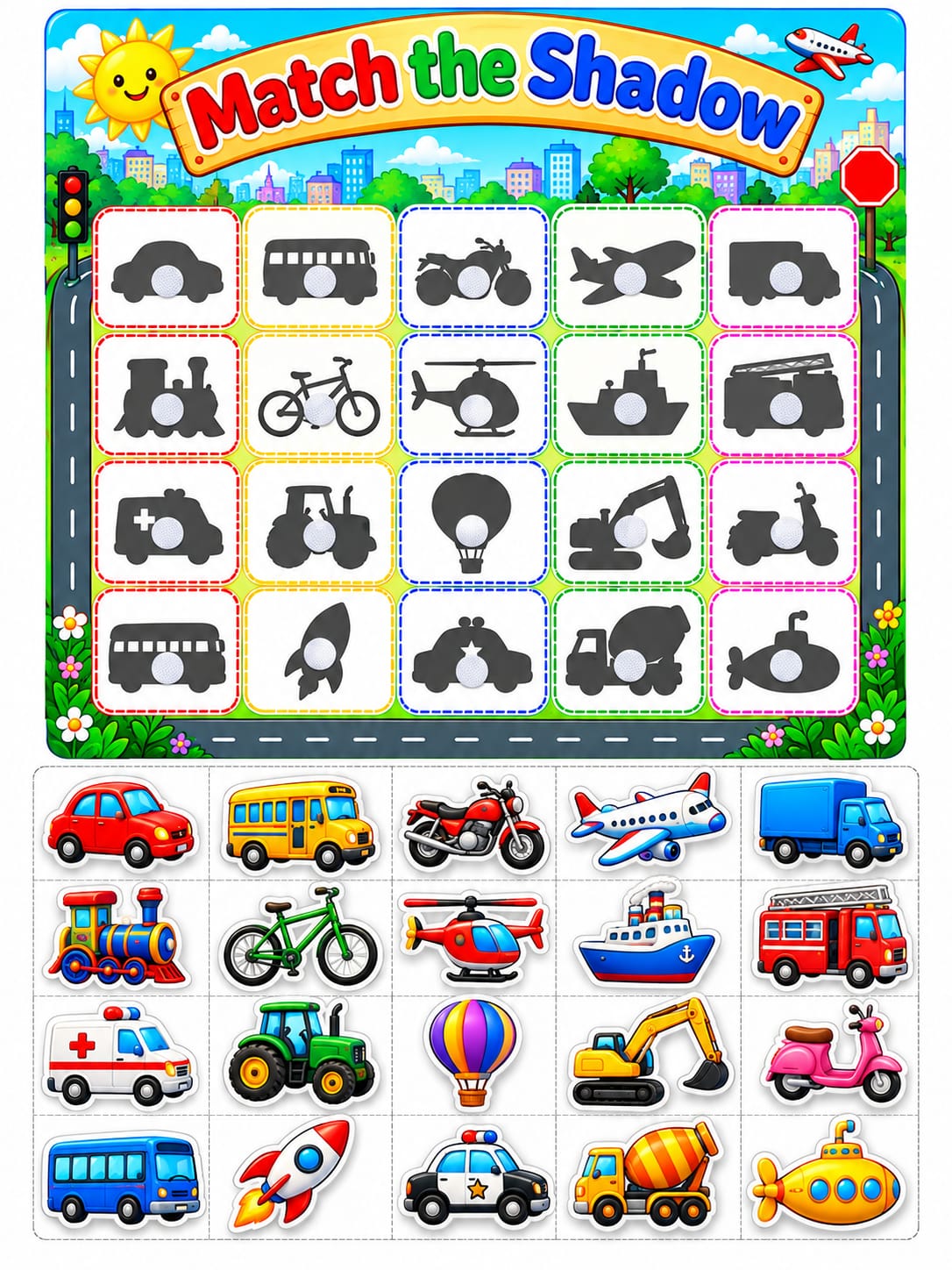Velcro Card Board Activity - Match the Shadow
