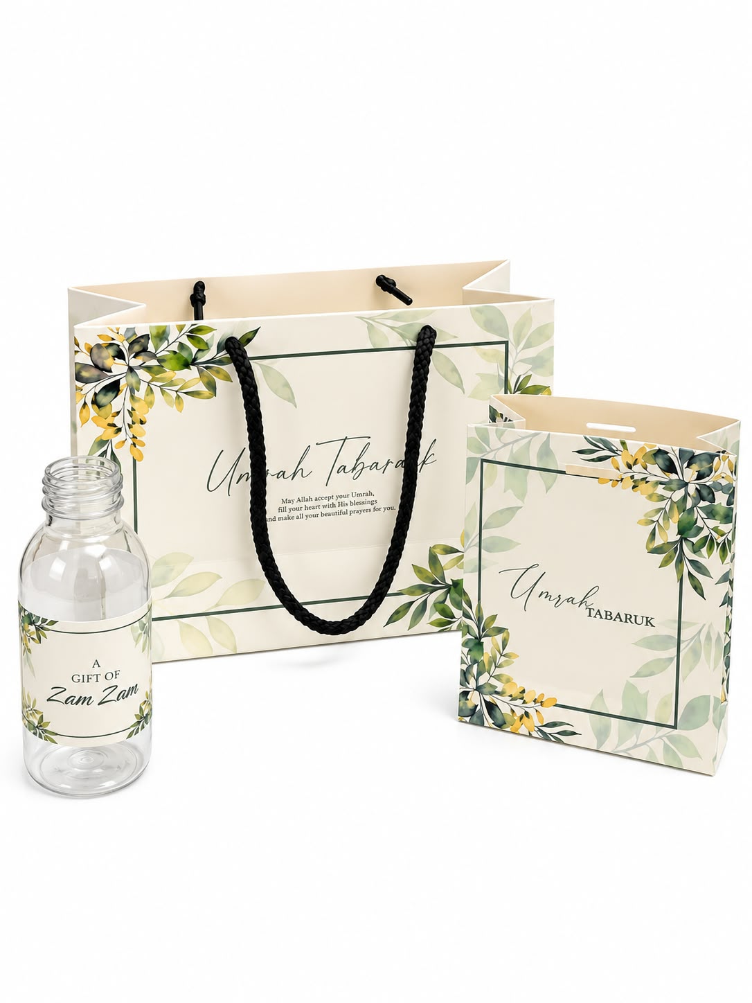 Medium Set Green Floral - (Hand Bag Style with Pouch)- Umrah / Hajj Tabarruk Packaging