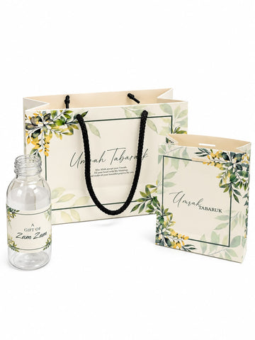 Medium Set Green Floral - (Hand Bag Style with Pouch)- Umrah / Hajj Tabarruk Packaging