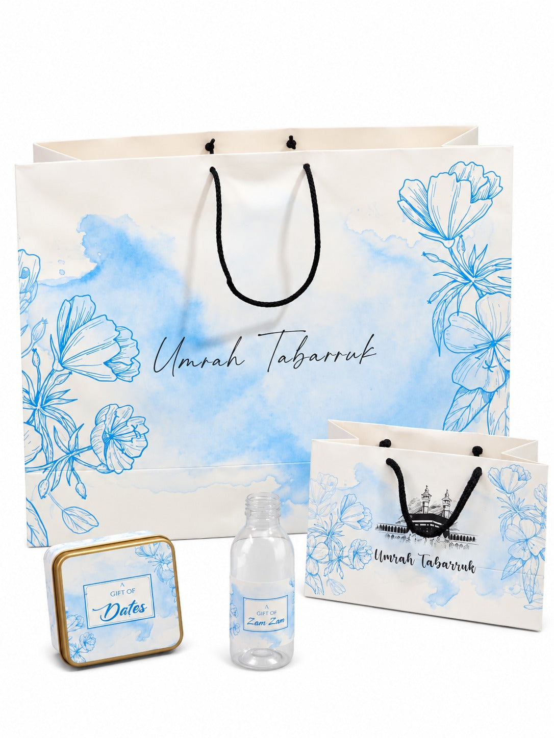 Extra Large Light Blue 4 in 1 - (with Small Set - Hand Bag Style and Square Tin)- Umrah / Hajj Tabarruk Packaging