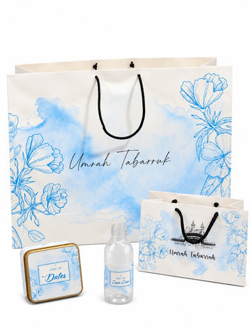 Extra Large Light Blue 4 in 1 - (with Small Set - Hand Bag Style and Square Tin)- Umrah / Hajj Tabarruk Packaging