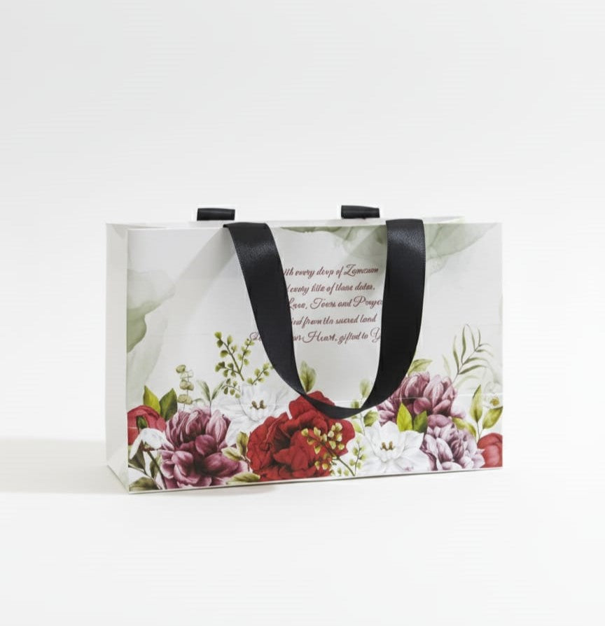 Medium Handle Bag (Red Floral) - Umrah / Hajj Tabarruk Packaging
