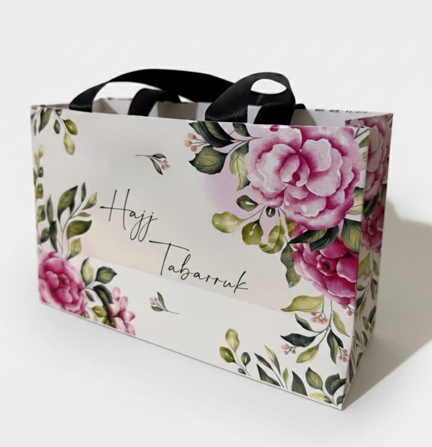 Medium Handle Bag (Pink Floral) - Umrah / Hajj Tabarruk Packaging