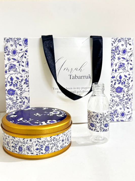 Large Blue Elegant Set (with Half KG Tin Box)- Umrah / Hajj Tabarruk Packaging